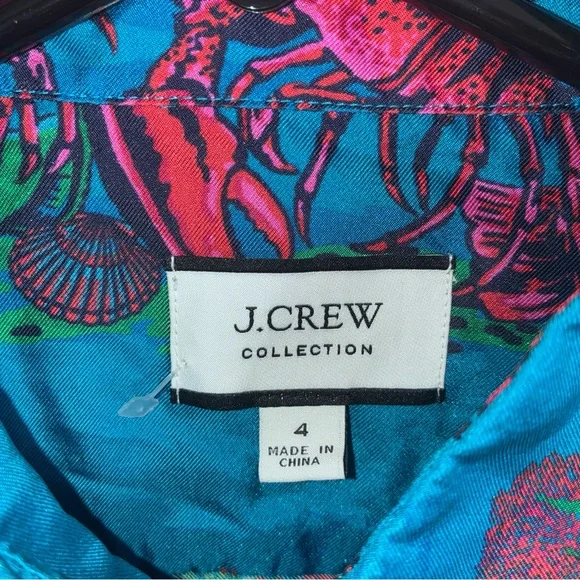 J.Crew Collection Lobster Print Silk Twill Button Down Shirt Size 4 - Picture 4 of 6